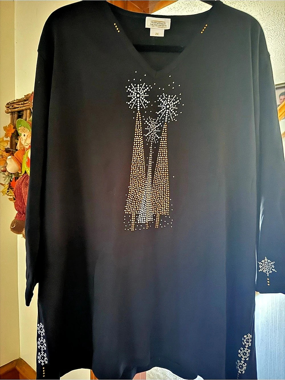 Embellished Long Sleeve Tunic in Black Size Medium